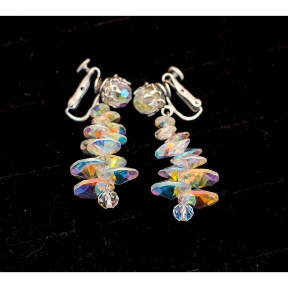 Vintage Beautiful Iridescent Stones Clip On Earrings | Vendome H10 - Picture 4 of 4